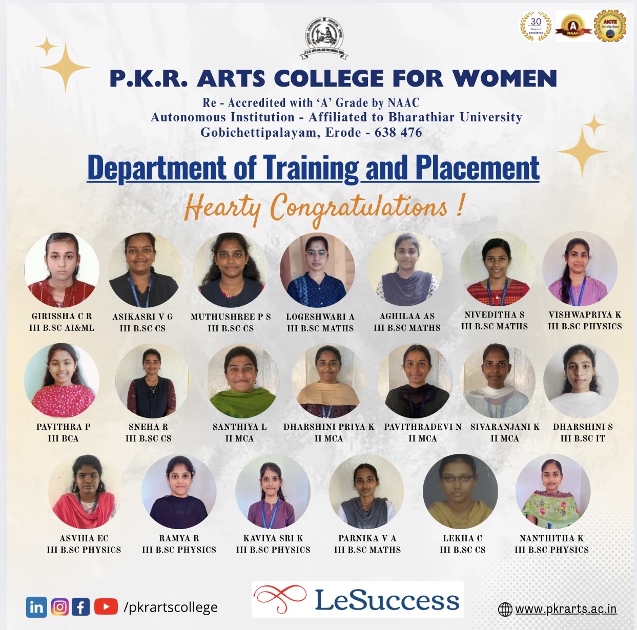 Congratulations to 20 Students Placed in LeSuccess