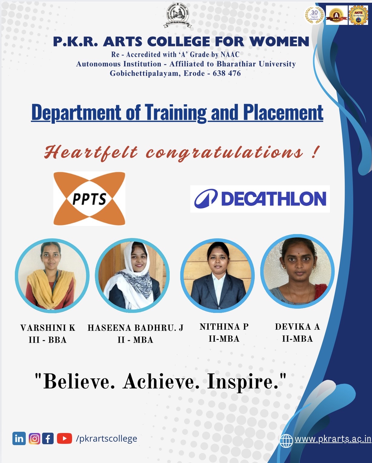 Congratulations to the 4 Students Placed in Decathlon and PPTS